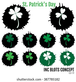 St. Patrick's Day Clover icons set. Original inc blots concept. Vector. Perfect for St. Patrick's Day. 