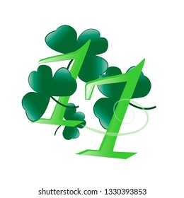 St. Patrick's Day With a clover image. Number 17 is shown in green. White background transparent. A good choice for a calendar or for a web site.