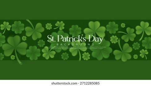 Ilustración vectorial Horizontal del patrón de la hoja del trébol del día de San Patricio en fondo verde