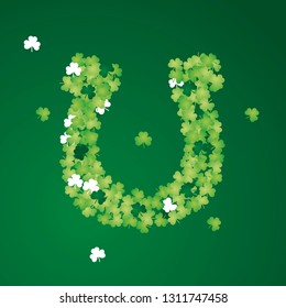 St Patricks Day clover leafs irish green white horseshoe design symbol emblem lucky concept background