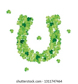 St Patrick's Day clover leafs irish green horseshoe design isolated symbol emblem lucky concept white background