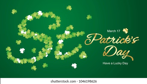 St Patricks Day clover letters gold green greeting card