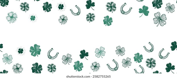 St. Patricks Day, clover pattern on white. Hand drawn illustrations	