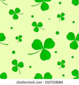 St Patrick's Day Clover seamless pattern. Vector illustration for lucky spring design with shamrock. 