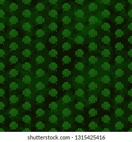St Patricks Day Clover seamless pattern. Vector illustration for lucky spring design with shamrock. Green clover on grunge dark background. Ireland symbol pattern. Irish decor for web site.
