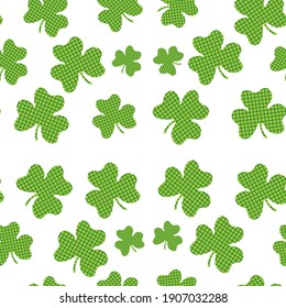 St Patrick's Day Clover seamless pattern. St. Patrick's day background in green colors. Seamless pattern. Vector illustration on white background