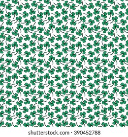 St Patrick's Day Clover seamless pattern. Hand drawn vector illustration for lucky spring design with shamrock. Green clover isolated on white background. Irish decor for web site.
