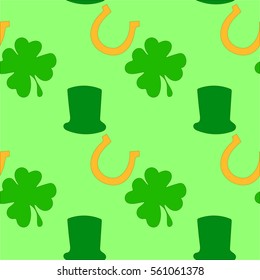 St Patrick's Day Clover seamless pattern. Vector illustration for lucky spring design with shamrock. Green clover. Ireland symbol pattern. Irish decor for web site.