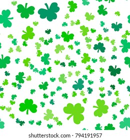 St Patrick's Day Clover seamless pattern. Green clover isolated on white background.