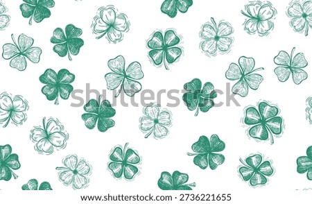 St. Patricks Day, clover set on white. Hand drawn illustrations
