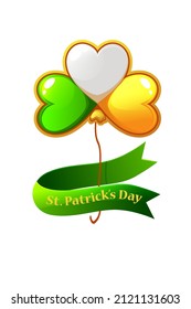 St. Patrick's Day clover shaped balloons flag of ireland. Vector illustration balloon congratulations on the holiday.