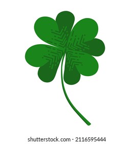 St. Patrick's day clover vector illustration. Green lucky clover isolated. Good luck symbol. Shamrock. Trefoil. Green four petals plant on a white background. 