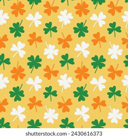 St. Patrick's Day Clovers and Shamrocks on Yellow Seamless Pattern Design