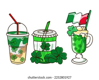 St. Patrick's Day coffee, latte, hot drinks collection cliparts