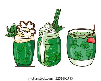 St. Patrick's Day coffee, latte, hot drinks collection cliparts