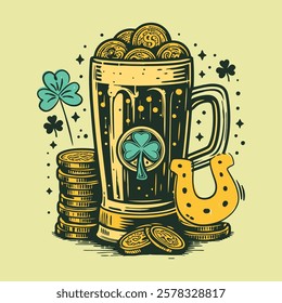 St. Patrick's day coin beer glass drinking design