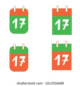 St Patrick's Day. Collection with number seventeen 17 logo icons. Simple outline and flat graphic symbols. Green, white and orange. Irish colors. Calendars set. For calendar, post cards and posters.