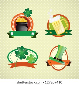 St Patricks Day Colorful Labels on vintage background. Vector illustration