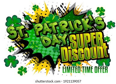 St. Patrick's Day comic book themed fashion sale social media post design or sale poster template. Vector illustration. Retro Cartoon Popup Style.