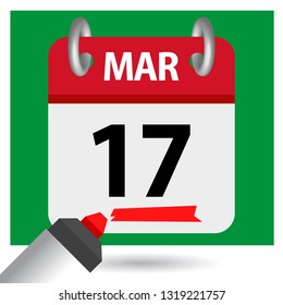 St. Patrick's Day concept, calendar, march 17, red marker pen