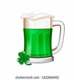 St Patrick's Day concept green beer with shamrock