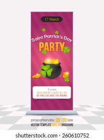 St. Patrick's Day Concept Roll-Up Banner Design, Advertising Vector Template 