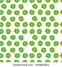 St Patrick's Day cookies seamless pattern. Shamrock St. Patricks Day Sugar Cookies. Seamless pattern. Vector illustration.