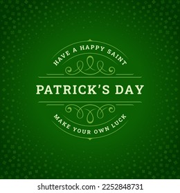 St Patrick's Day curved classic vintage greeting card typographic template vector illustration. Happy Celtic holiday celebration circle label festive lucky leaf floral ornate clover green background