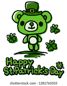 St Patrick's Day Cute bear. Vector illustration of a Hand drawn doodle. 