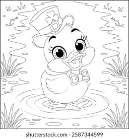 St Patricks day Cute Duck Line art  Coloring page