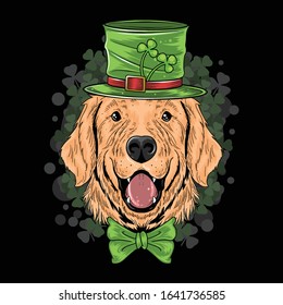 ST. PATRICK'S DAY CUTE GOLDEN RETRIEVER PUPPY DOG ARTWORK VECTOR