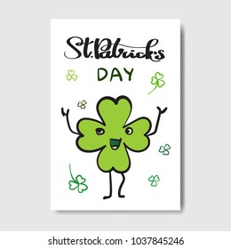 St Patrick's Day Cute Greeting Card With Clover Leaf Irish Traditional Holiday Background Vector Illustration