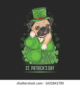 ST. PATRICK'S DAY CUTE PUG PUPPY DOG ARTWORK VECTOR