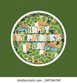 st patricks day decoration with four leafed clover, irish hearts and lettering