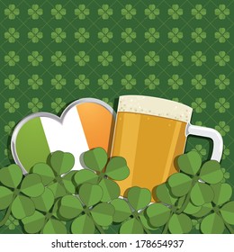 st patricks day decoration with irish heart, beer mug and four leafed clover, eps 10 format with transparencies and clipping path