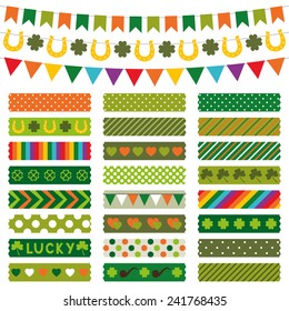 St. Patrick's Day decoration and washi tapes, vector set 