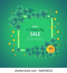 St. Patrick's day decorative background with many clovers. Can be used as greeting card or promotion, invitation