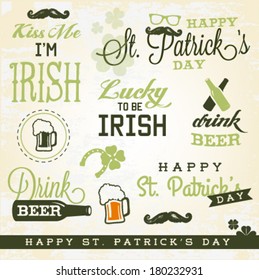 St. Patrick's Day Design Elements, Badges and Labels. Vector Illustrations