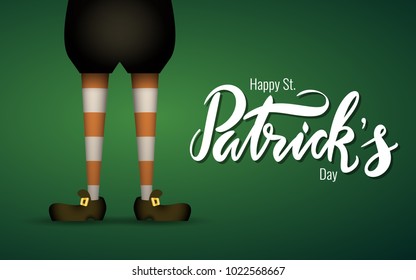 St. Patrick's Day design with hand written lettering and leprechaun's legs. Stock vector