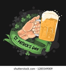 st patrick's day design hand holding a beer glass