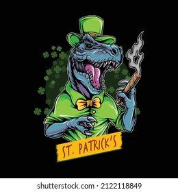 St. Patrick's Day Dinosaur T-Rex smoking a cigar