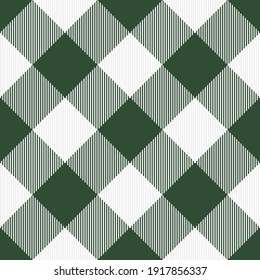 St. Patricks day dioganal tartan plaid. Scottish pattern in green and white cage. Scottish cage. Traditional Scottish checkered background. Seamless fabric texture. Vector illustration