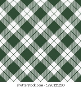 St. Patricks day dioganal tartan plaid. Scottish pattern in green and white cage. Scottish cage. Traditional Scottish checkered background. Seamless fabric texture. Vector illustration