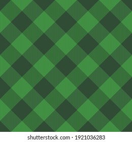 St. Patricks day dioganal tartan plaid. Scottish pattern in green and dark green cage. Scottish cage. Traditional Scottish checkered background. Seamless fabric texture. Vector illustration
