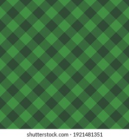 St. Patricks day dioganal tartan plaid. Scottish pattern in green and dark green cage. Scottish cage. Traditional Scottish checkered background. Seamless fabric texture. Vector illustration