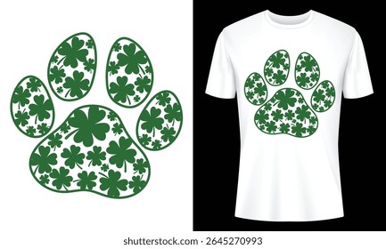 St Patricks Day Dog Paw Print Design T Shirt
