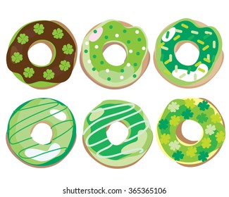 St Patrick's Day Donuts with Holiday Icing and Sprinkles Decoration