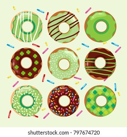 St Patrick's Day Donuts with Holiday Icing and Sprinkles Decoration