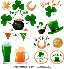 st. Patricks Day doodle elements on white background