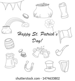 St. Patrick's day doodle hand drawn vector set.